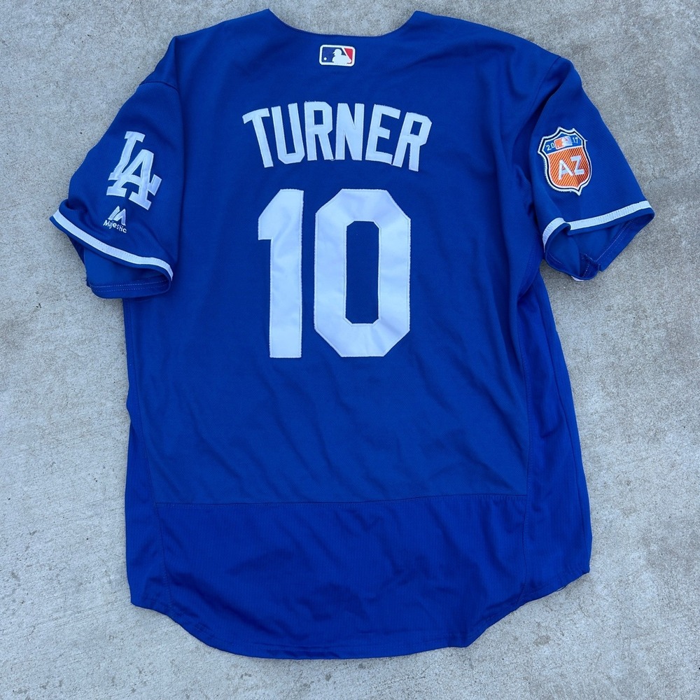 Majestic Los Angeles Dodgers Justin Turner Jersey Size 52 Blue 2017 AZ Patch MLB - Picture 2 of 7